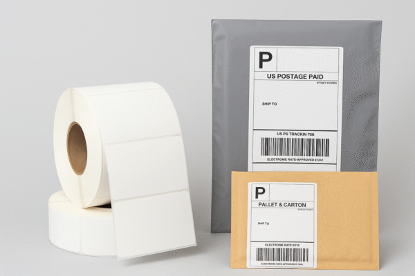 Blank thermal shipping label roll for barcode printing and fast scanning