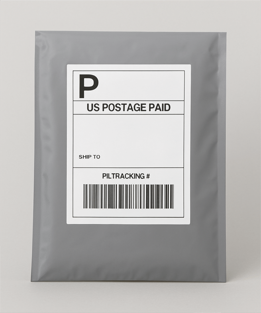 Shipping label applied on a poly mailer to show strong adhesion for courier packaging