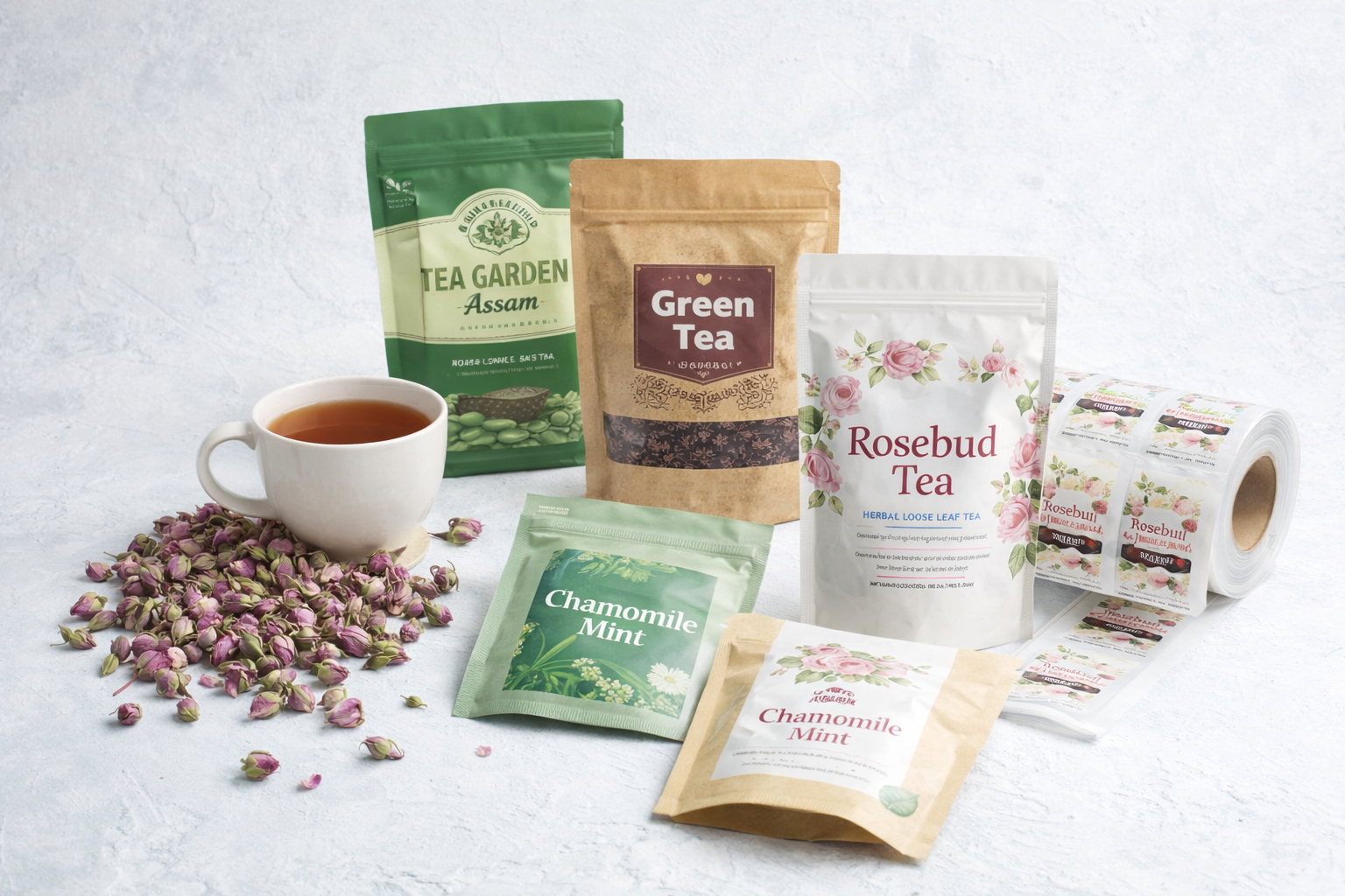 Custom printed tea pouches and sachets with high-barrier packaging