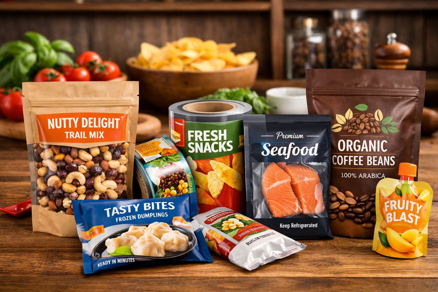Integrated food packaging solutions including flexible packaging and self-adhesive labels for food brands