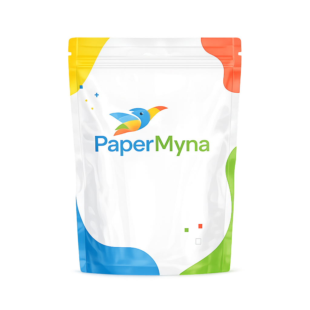 PaperMyna custom stand-up pouch (doypack) with zipper, front view
