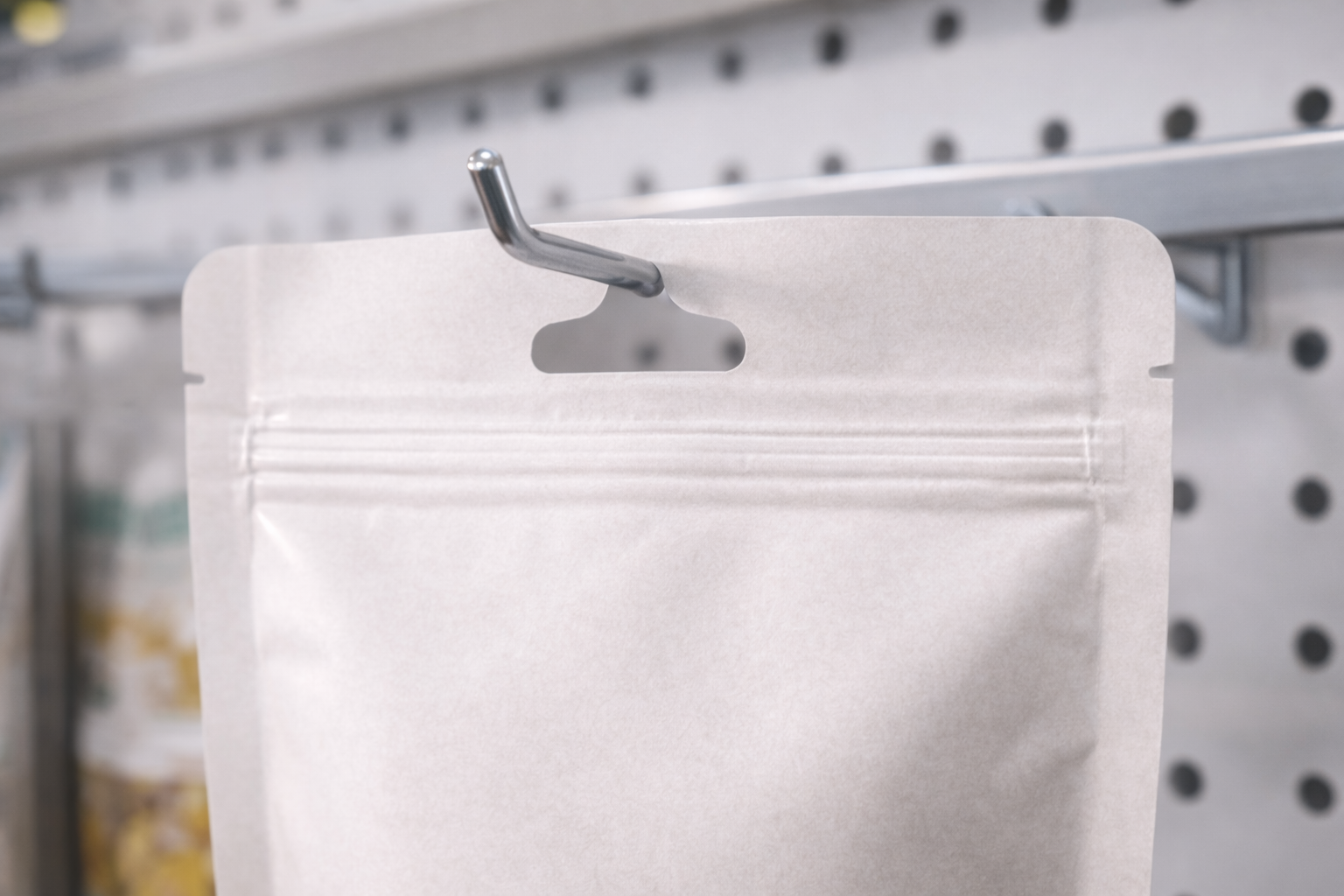 Hang hole feature detail on a stand-up pouch