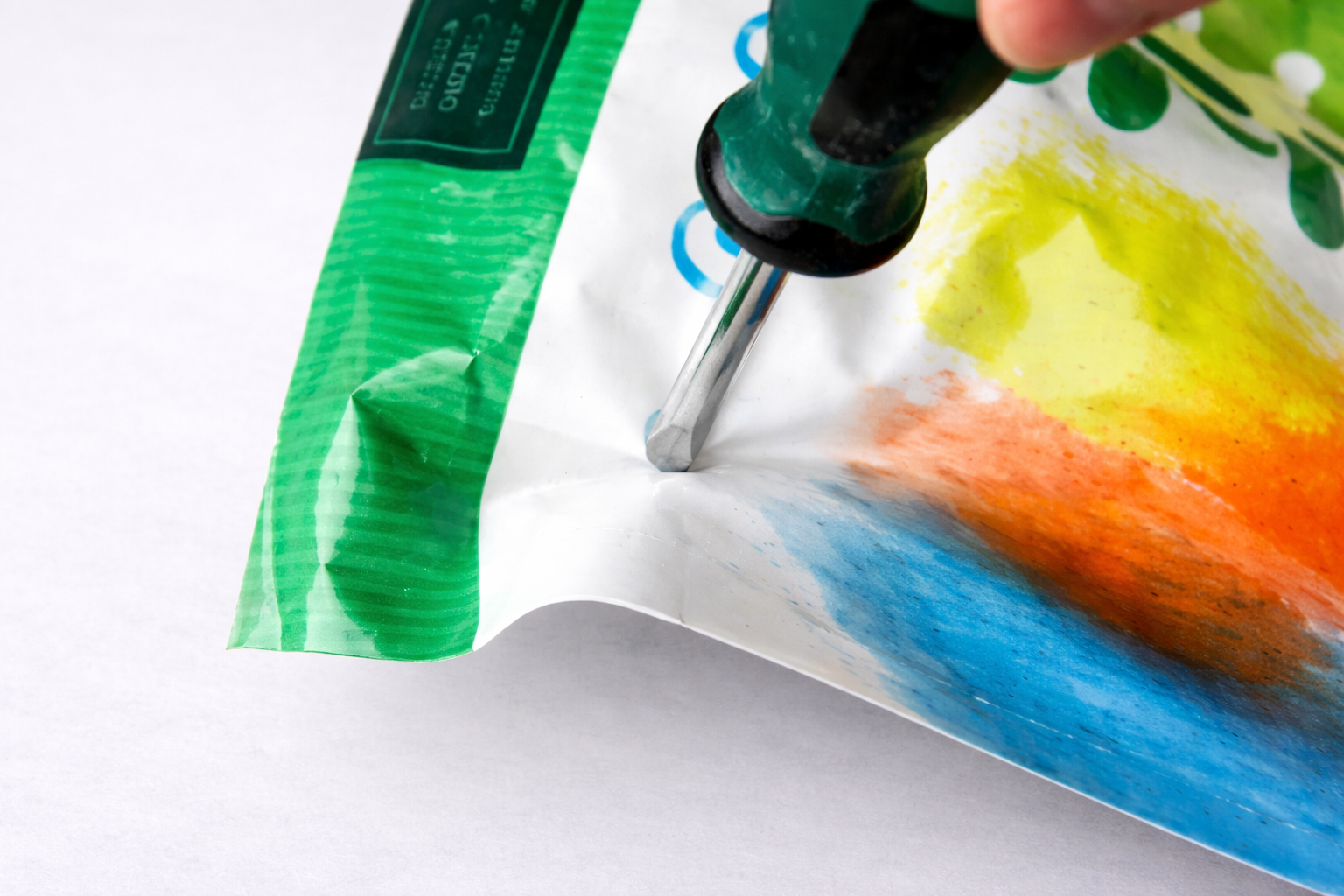 Durable pouch material showing puncture and tear resistance