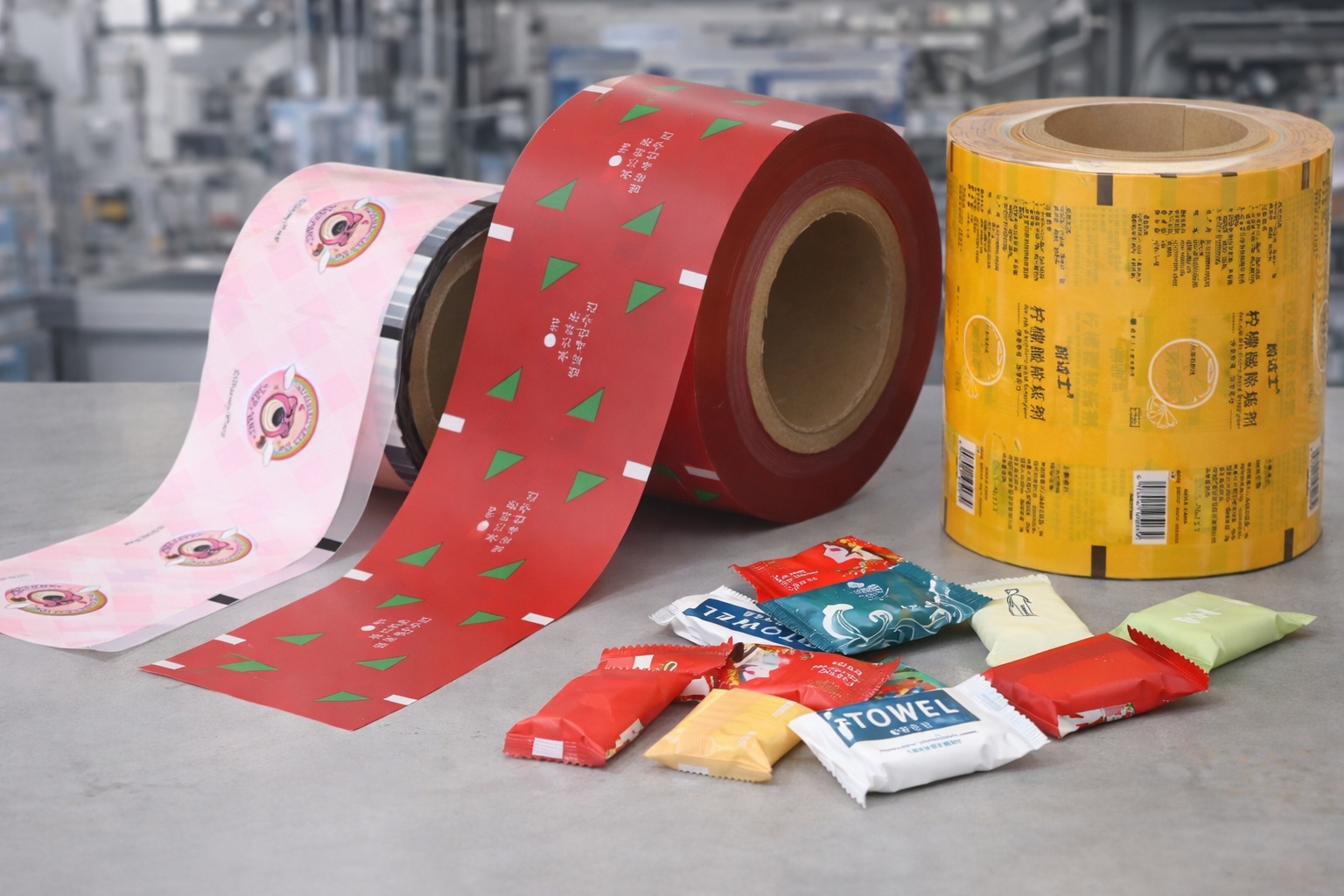 Printed rollstock film and finished sachets for lemon drink mix packaging