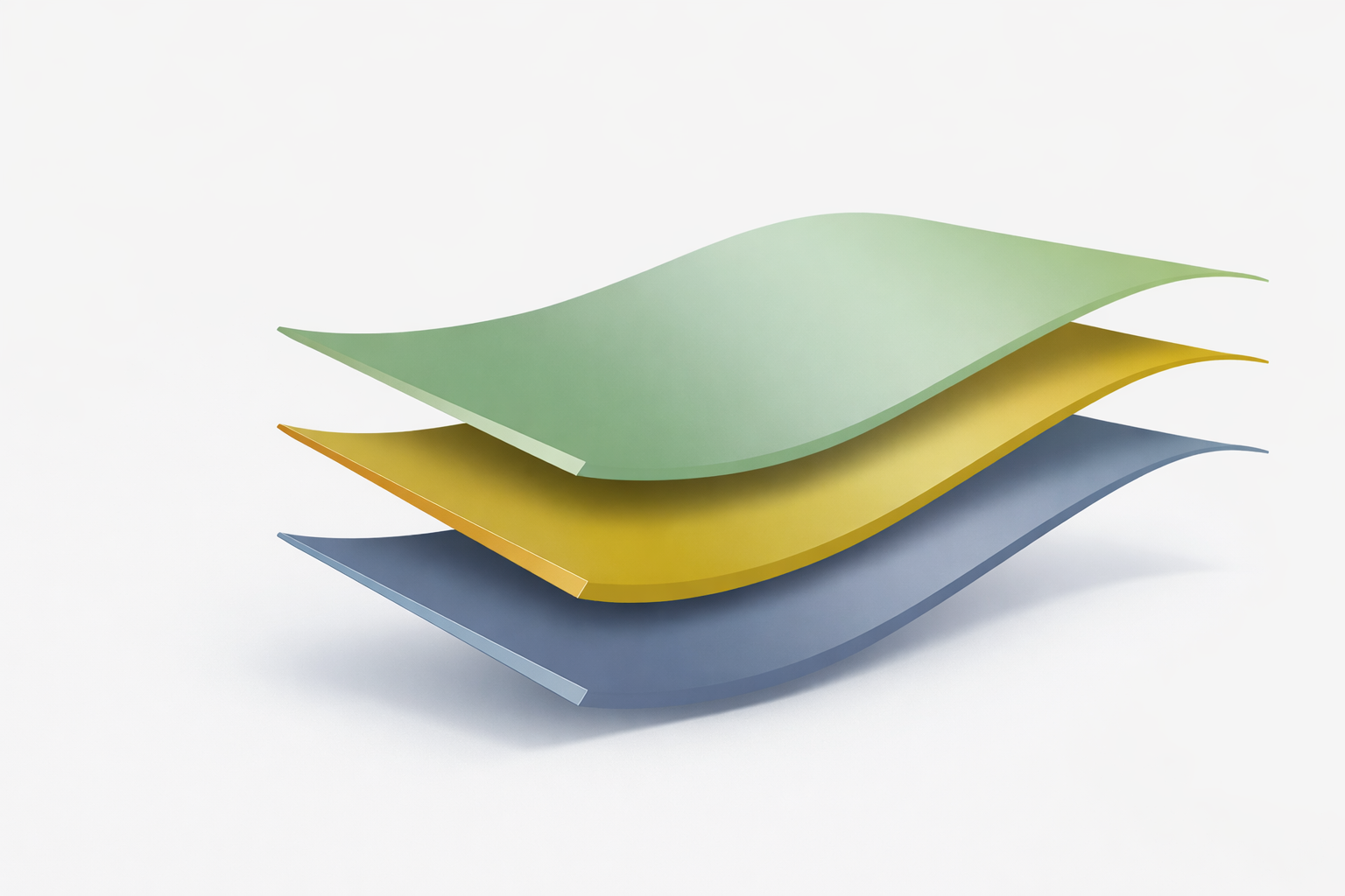 Exploded view of a typical flat pouch laminate structure showing the outer printable layer, barrier layer, and inner sealant layer.