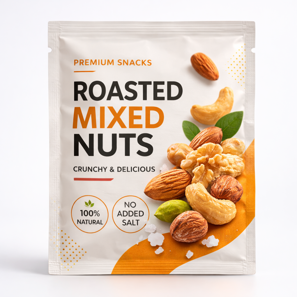 Flat pouch packaging for snacks and confectionery products