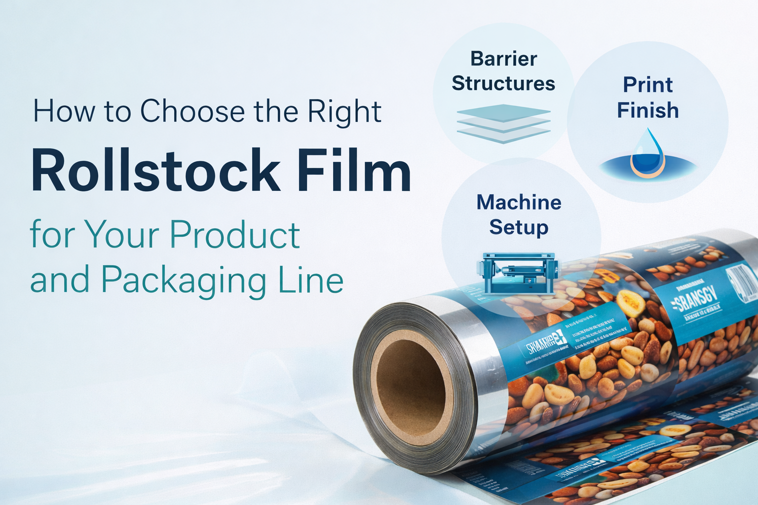 Guide cover image showing custom printed rollstock film for product and packaging line selection