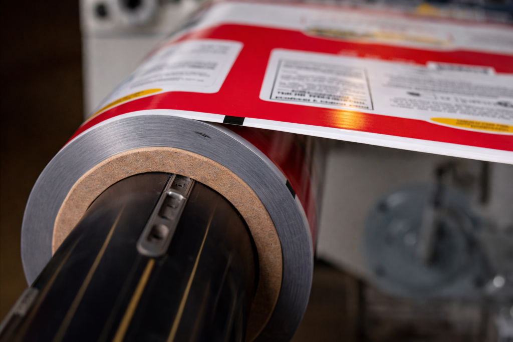Rollstock film winding specification showing unwind direction and winding setup