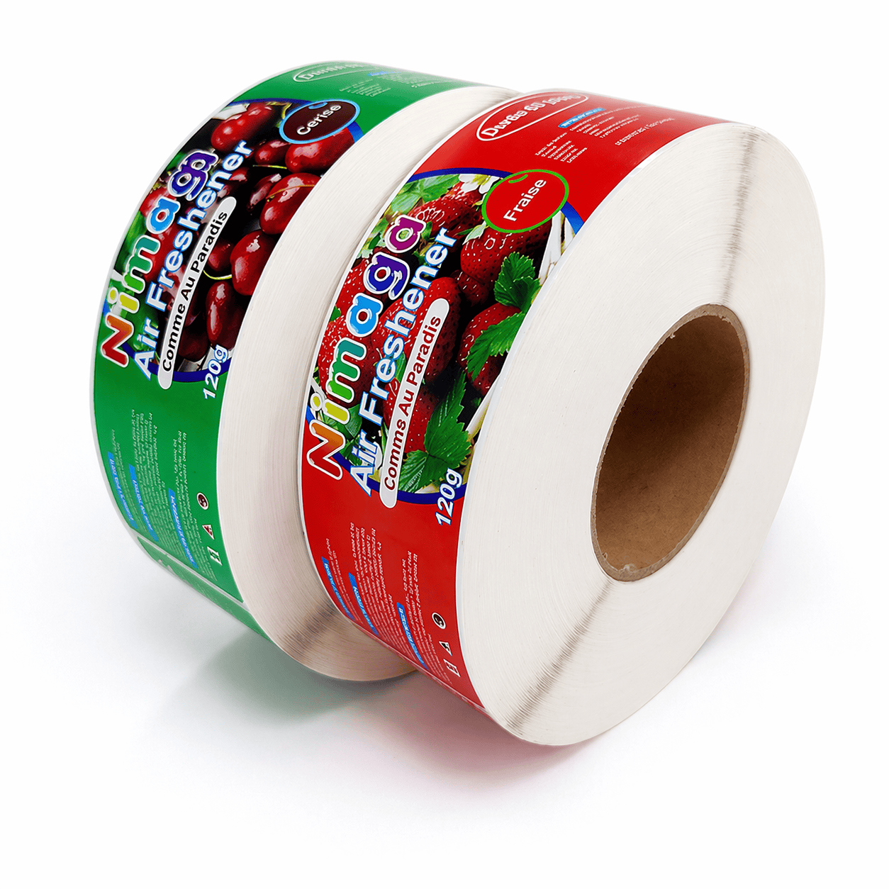 Printed tape roll with stripes