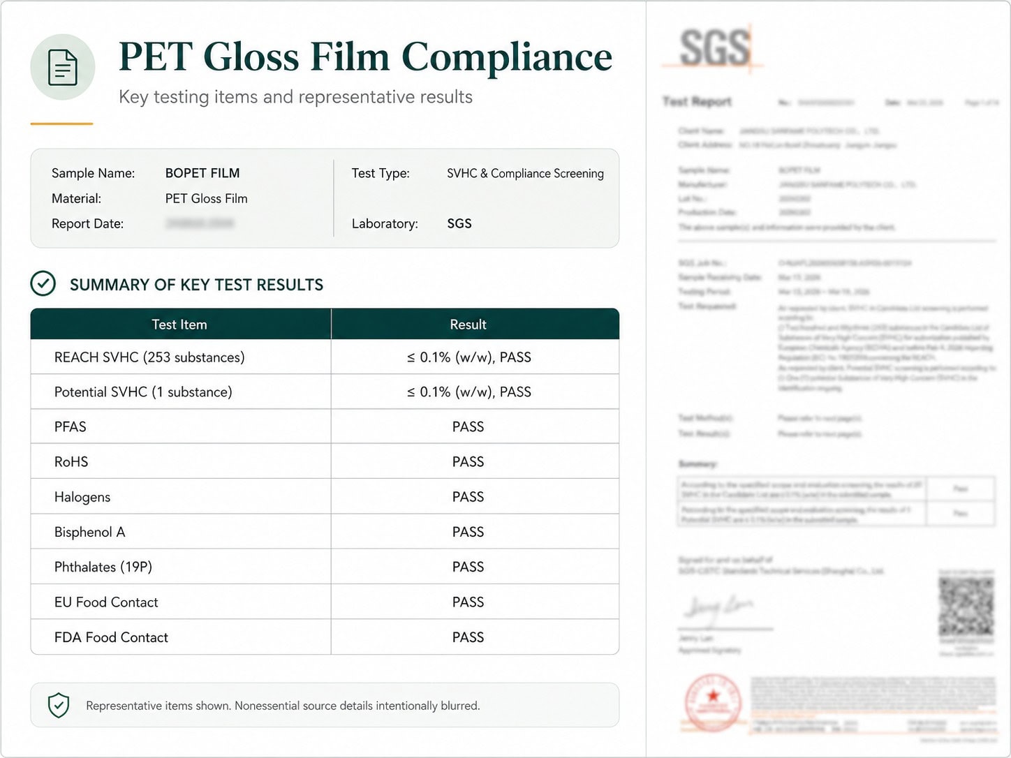 PET gloss film compliance summary and original report preview
