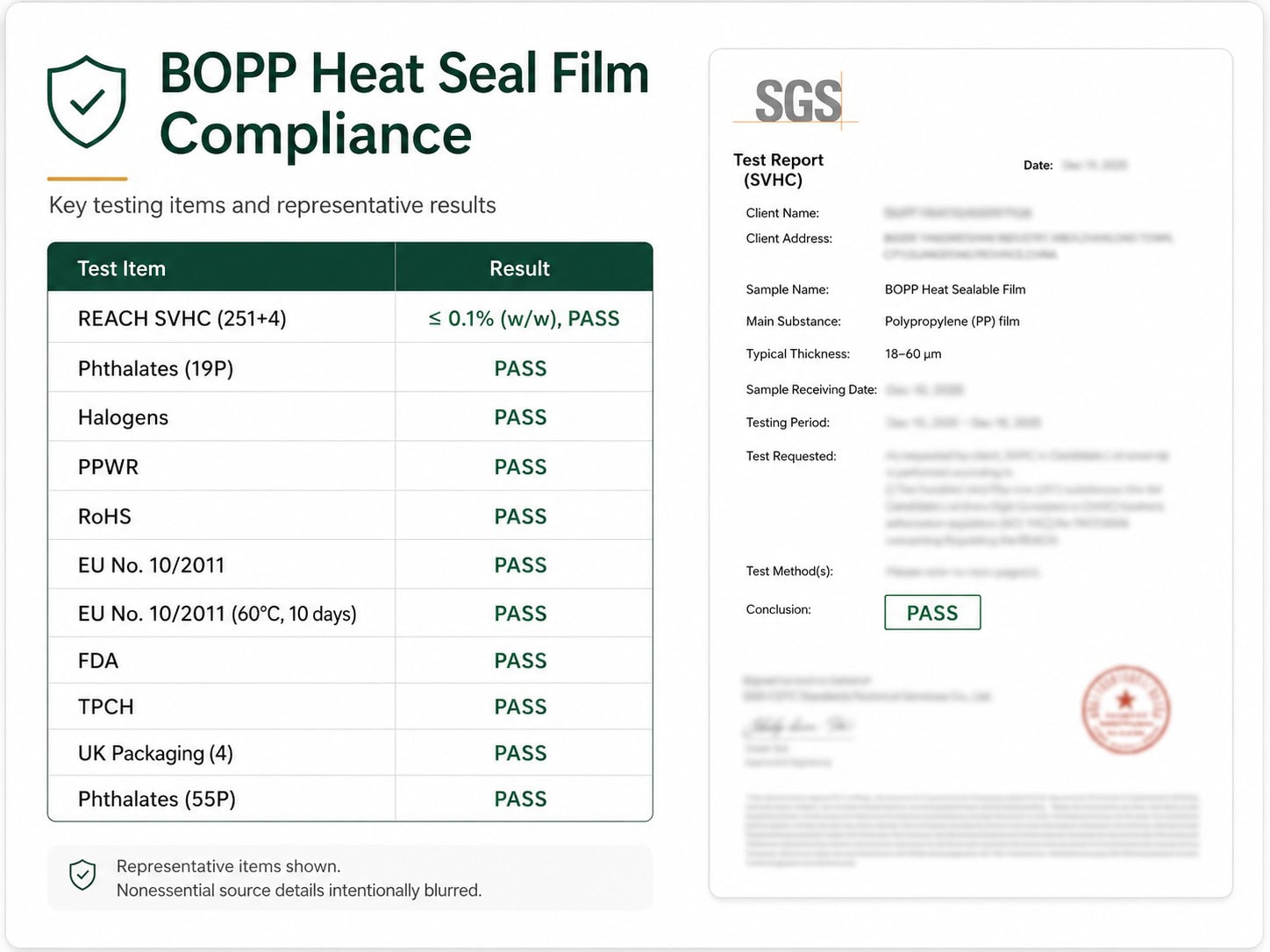 BOPP heat seal film compliance summary and original report preview