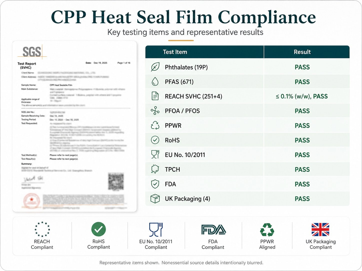 CPP heat seal film compliance summary and original report preview