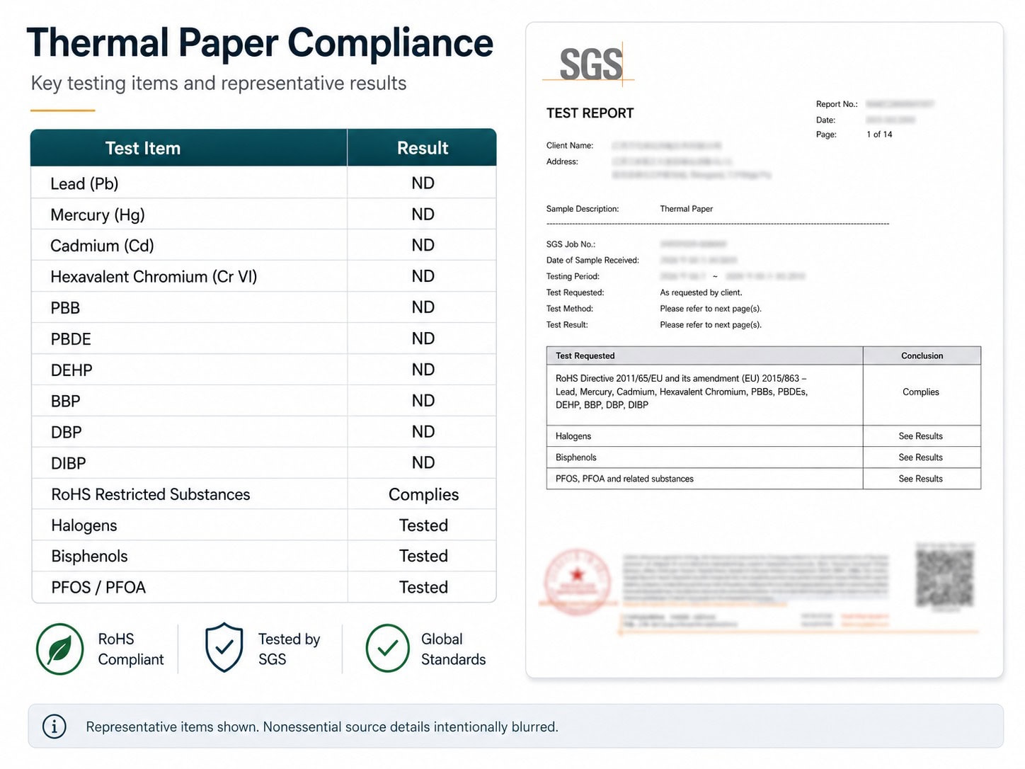 Thermal paper compliance summary and SGS report preview