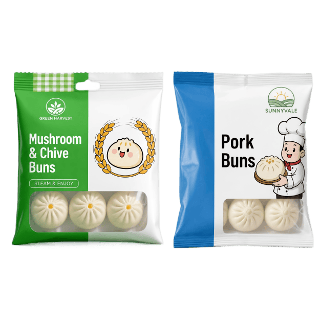 Frozen buns packaging pouches with custom printed flexible packaging for freezer food products