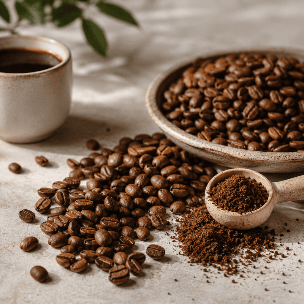 Coffee packaging market image with roasted coffee beans and ground coffee