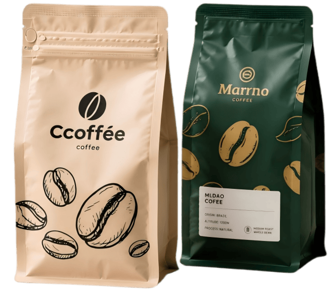 Custom coffee packaging stand up pouches for roasted coffee beans and ground coffee