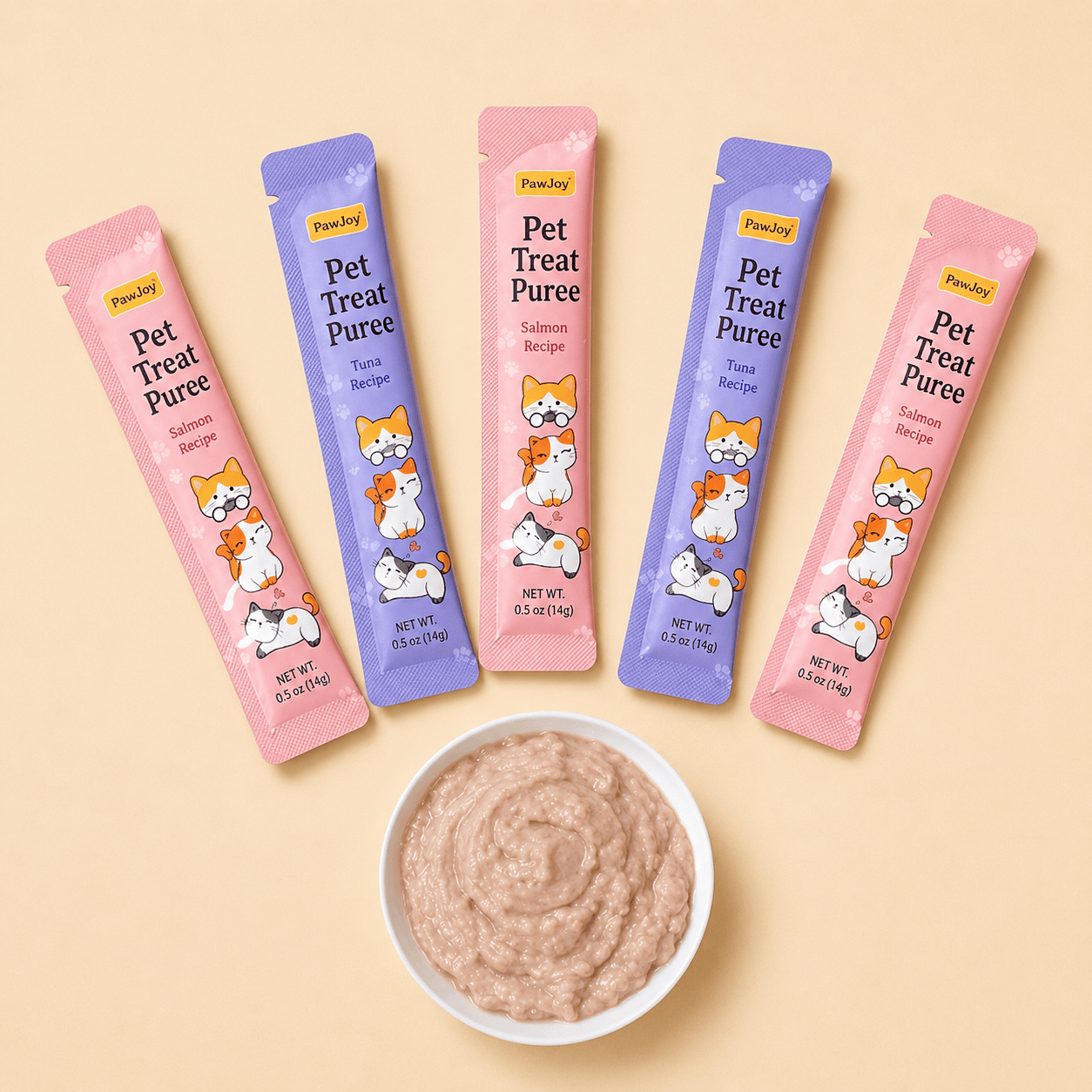 Pet treat puree stick pack packaging for single serve pet snacks