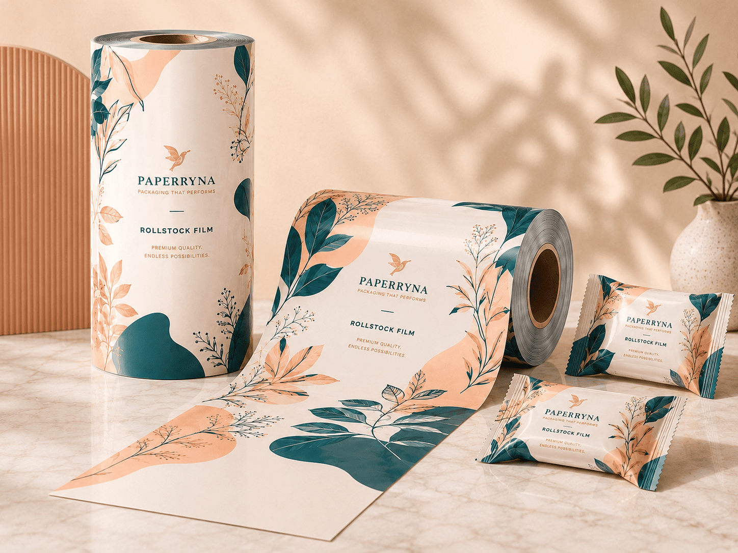 PaperMyna Printed Rollstock Film Printed rollstock film and finished flexible packaging samples by PaperMyna