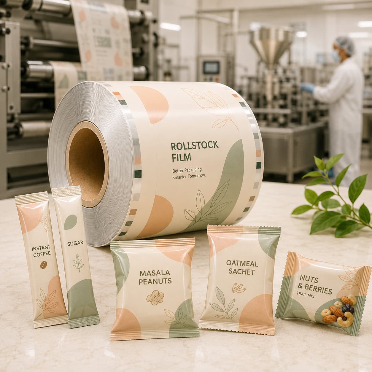 Rollstock Film and Sachet Packaging Printed rollstock film and sachet packaging for automated packing lines