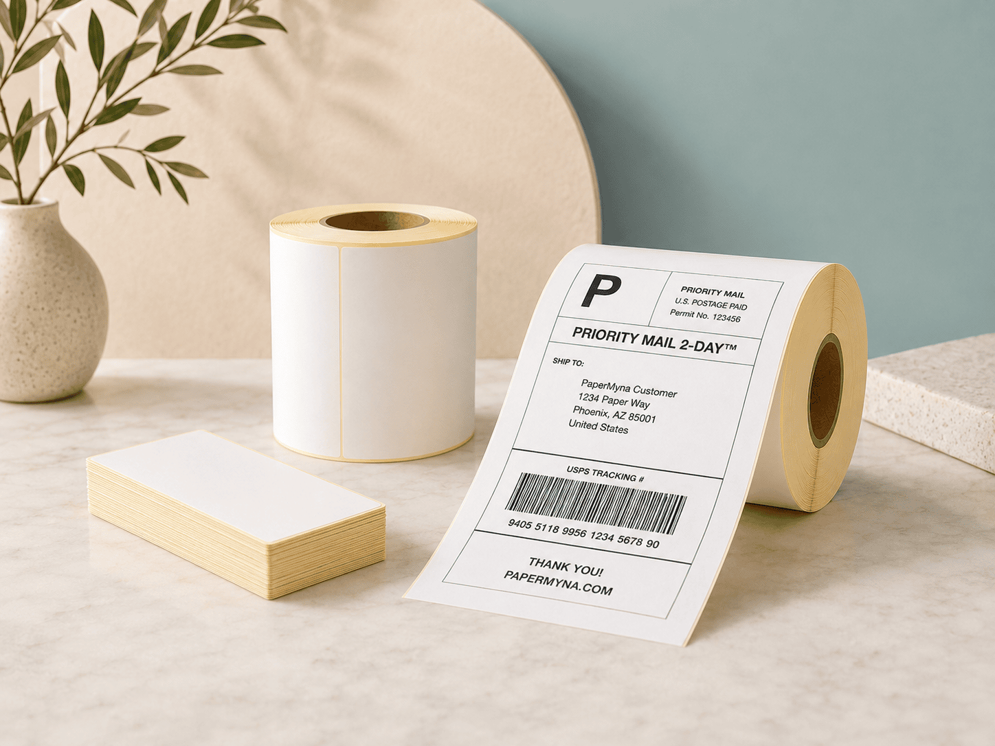 PaperMyna Self-Adhesive Labels and Shipping Labels Self-adhesive label rolls, blank labels and shipping labels for packaging and logistics by PaperMyna