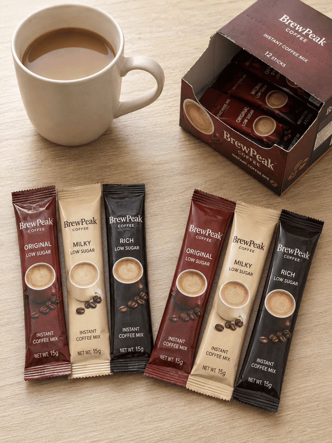 Single-serve coffee sachet packaging for instant coffee portion packs