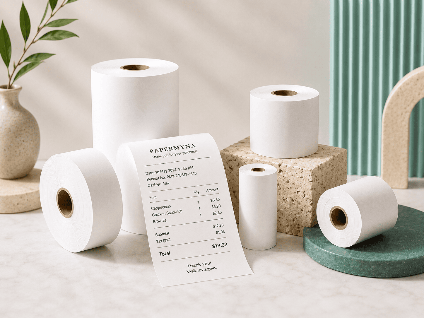 PaperMyna Thermal Receipt Paper Rolls Thermal receipt paper rolls for POS systems and retail printing by PaperMyna