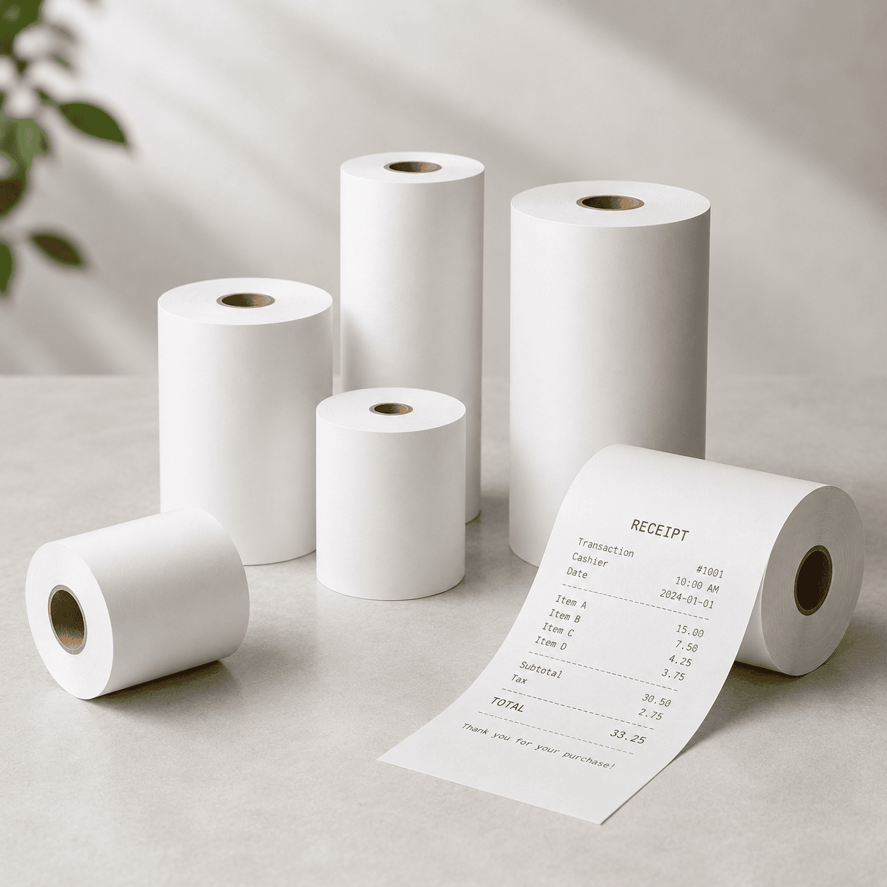 Thermal receipt paper rolls product display