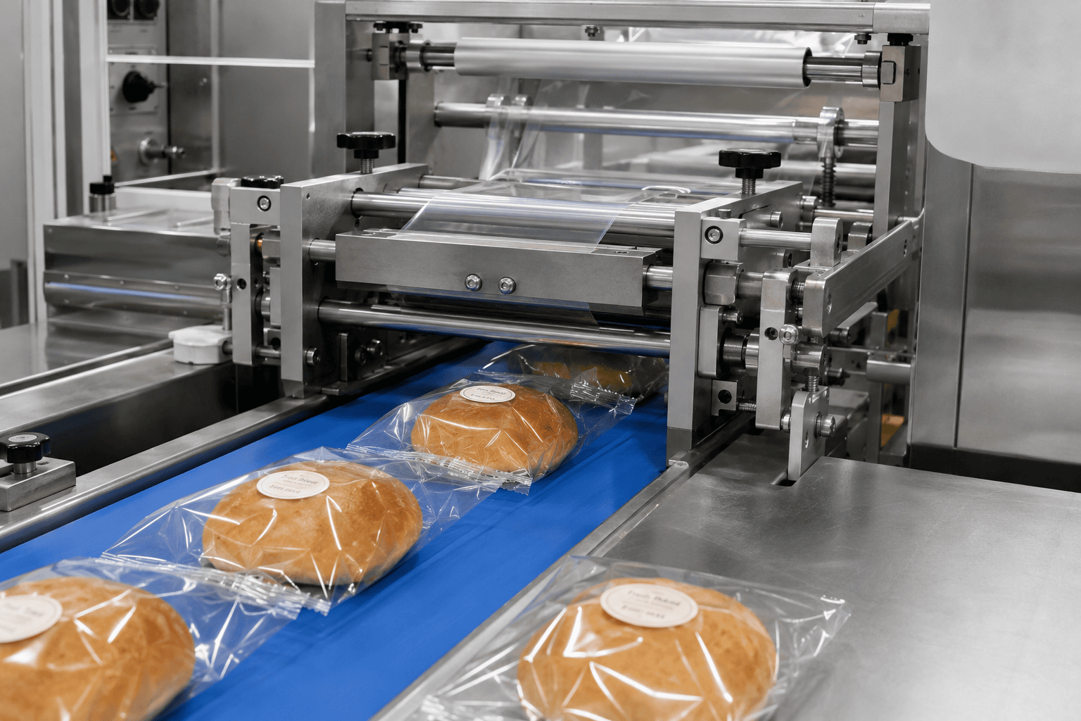 Automatic Bakery Packaging Line with Rollstock Film Automatic bakery packaging line using rollstock film for bread and baked products