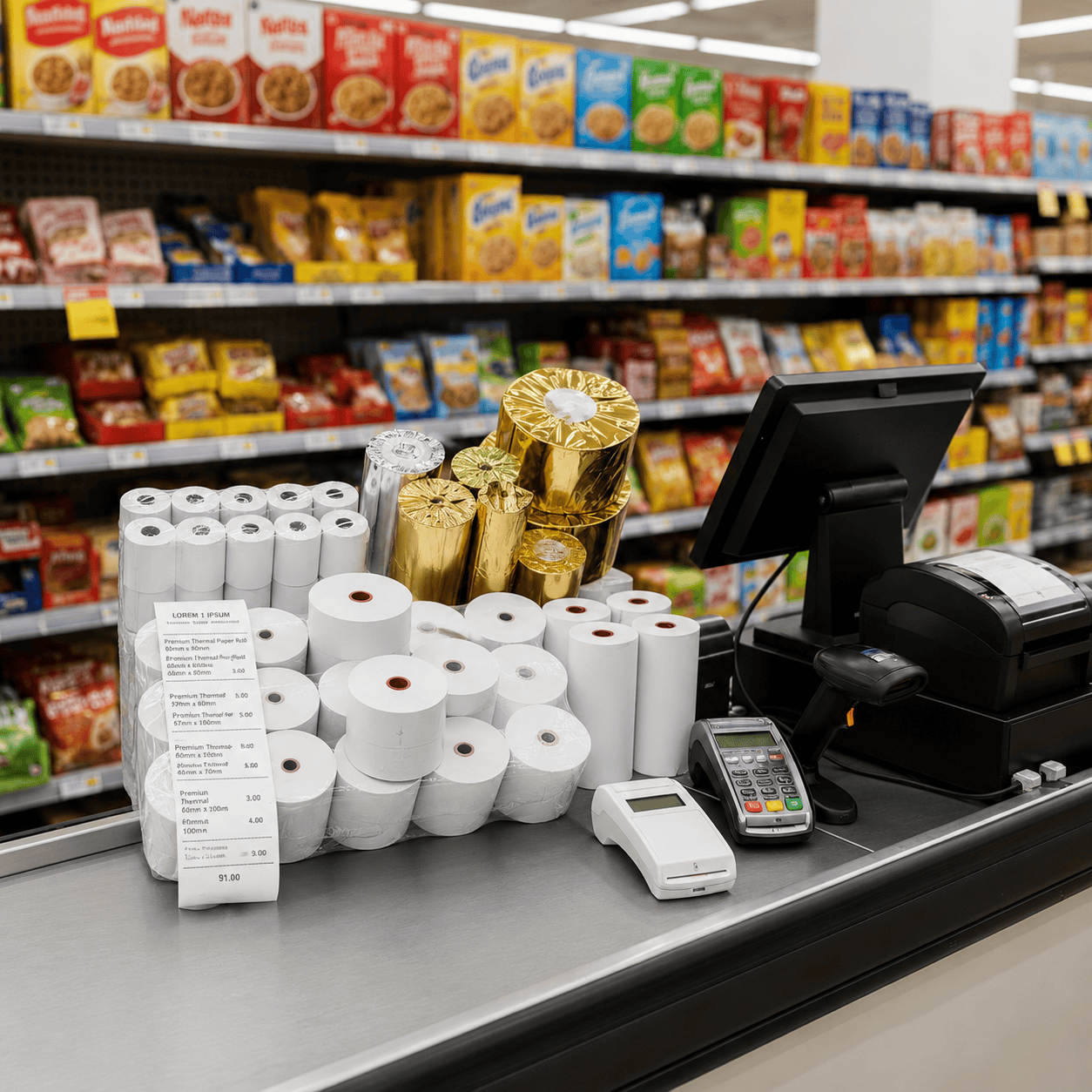 Different thermal receipt paper roll sizes for POS printers