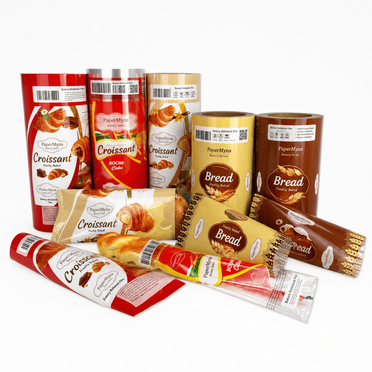 Custom printed bakery rollstock film rolls for bread and croissant packaging
