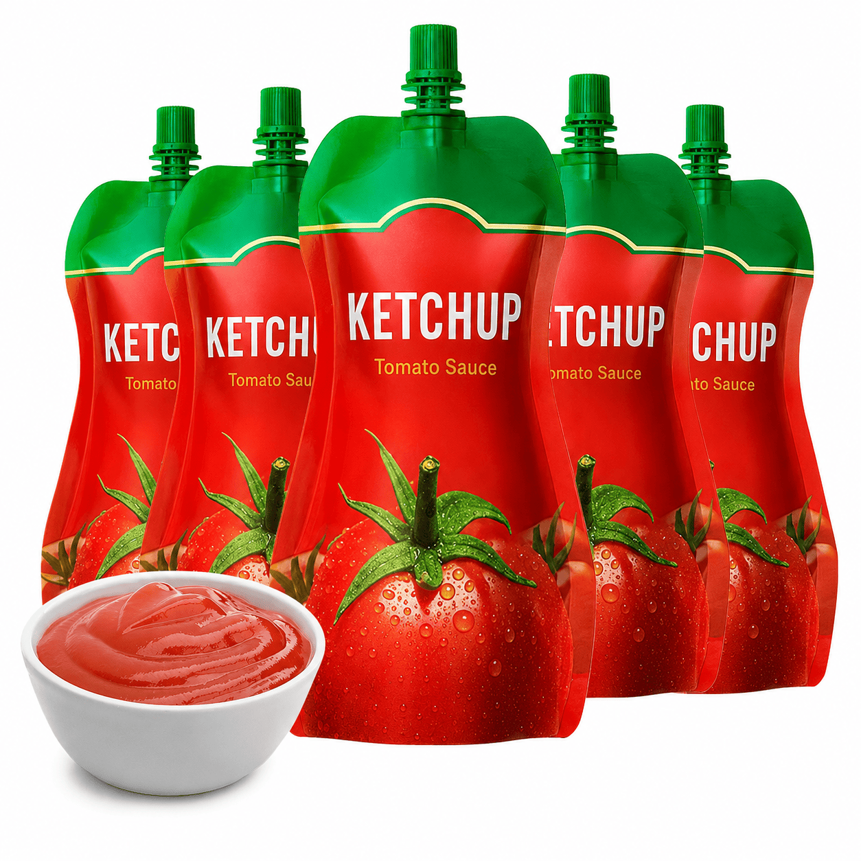 Ketchup spout pouch packaging for sauce and condiment products