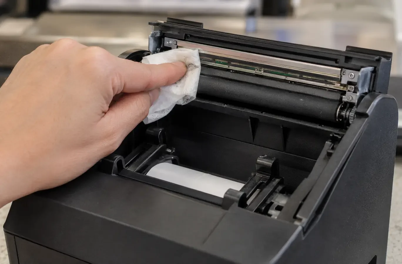 Cleaning the printhead inside a POS thermal receipt printer
