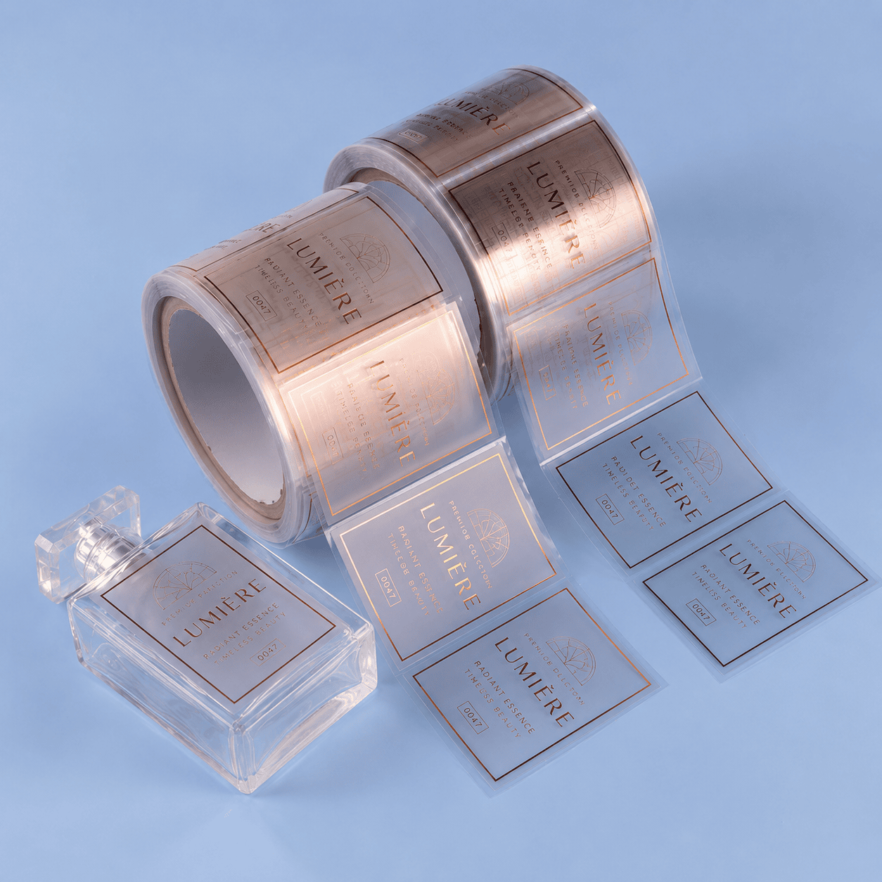 Custom Printed Label Material and Finish Options Different custom printed label materials and finishes including paper film and clear labels