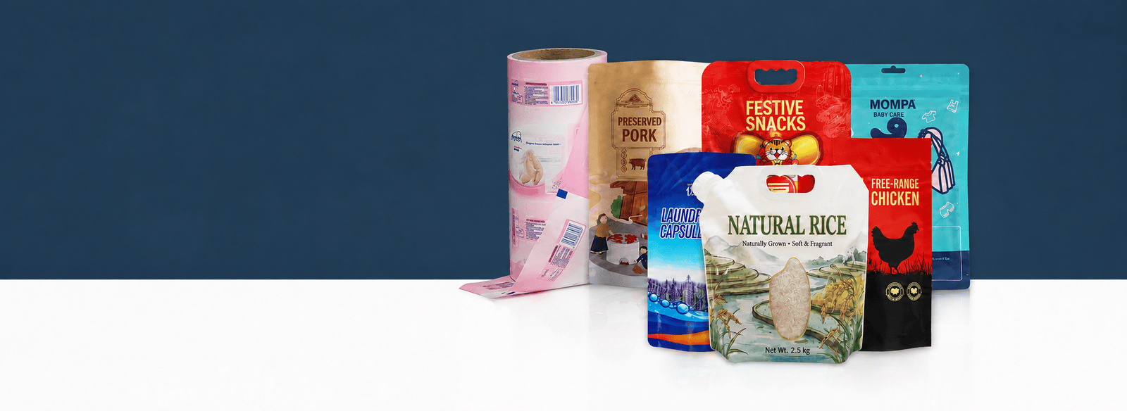 Custom Flexible Packaging Pouches Custom printed flexible packaging pouches and rollstock film for food and consumer brands