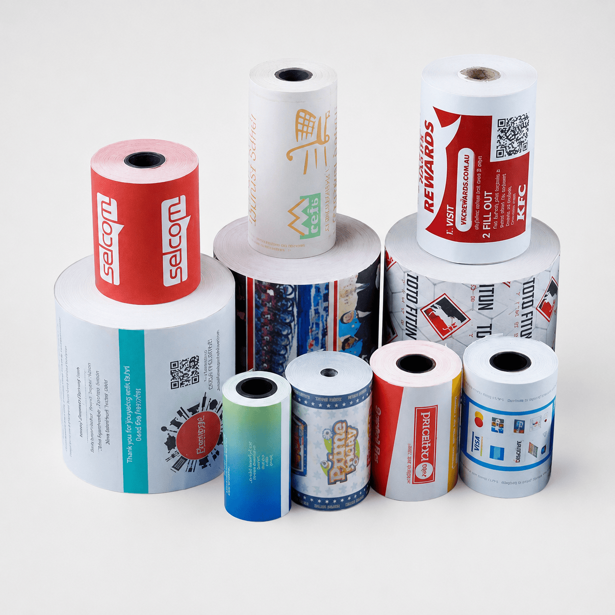 Printed Receipt Paper Roll Size Options Custom printed receipt paper rolls in different sizes and diameters