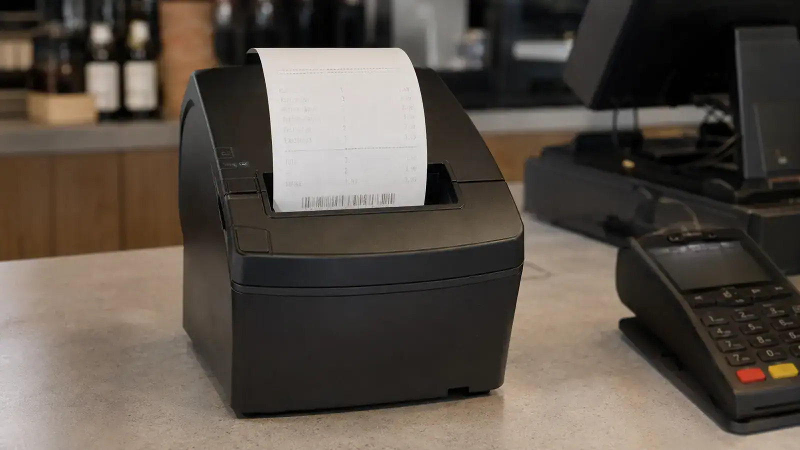 POS thermal printer producing a faint receipt with uneven print quality
