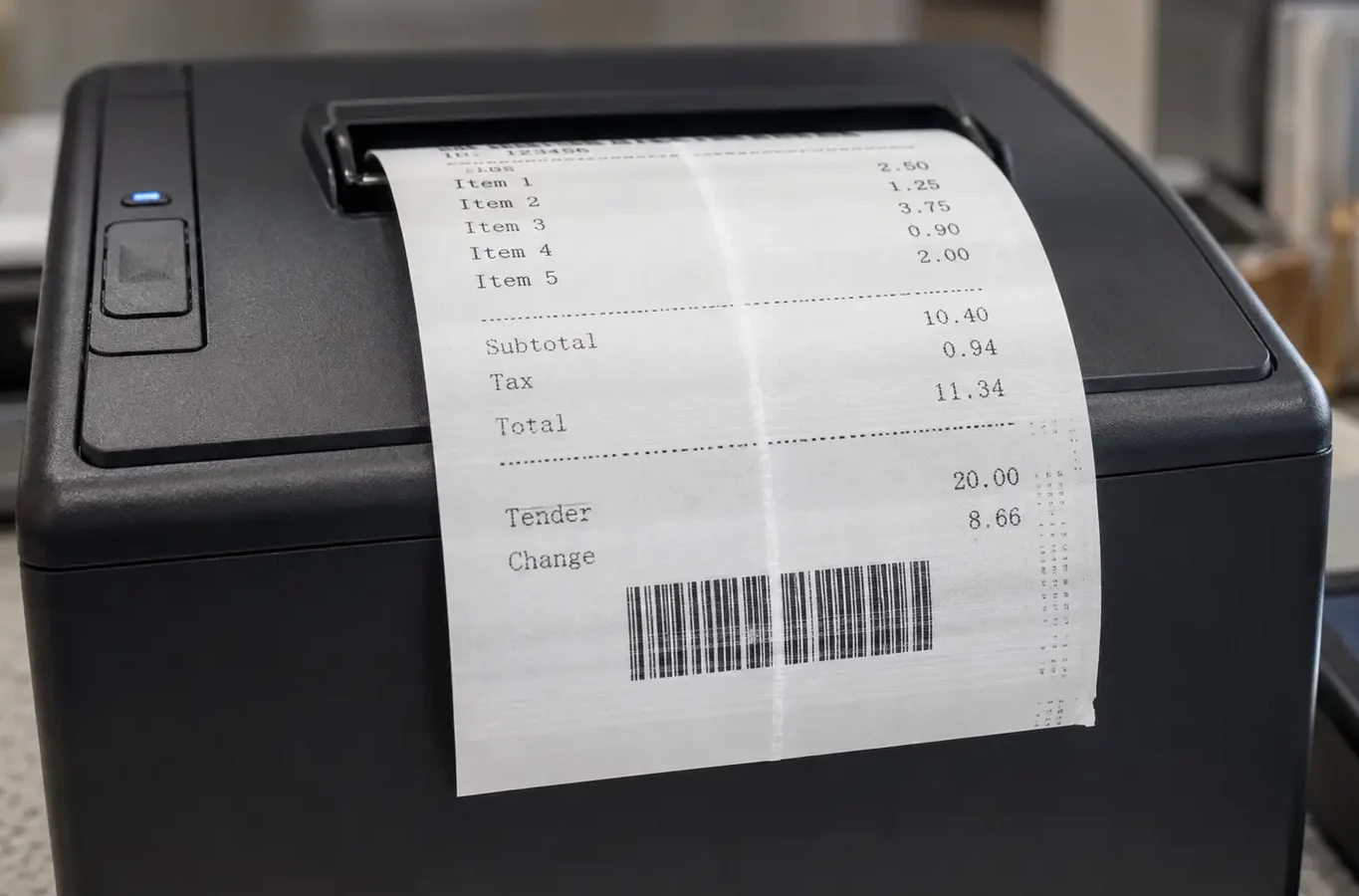 Thermal receipt with uneven printing and a vertical white line