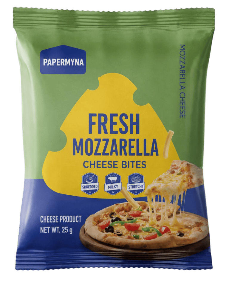 Custom printed flexible packaging for mozzarella cheese and dairy products