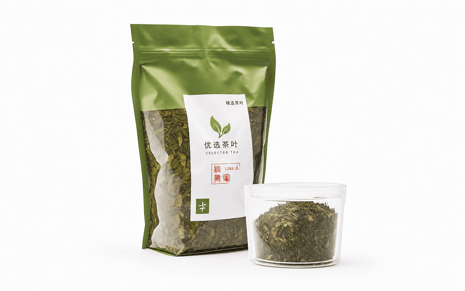 Loose leaf tea packaging pouch with a resealable zipper and clear tea window