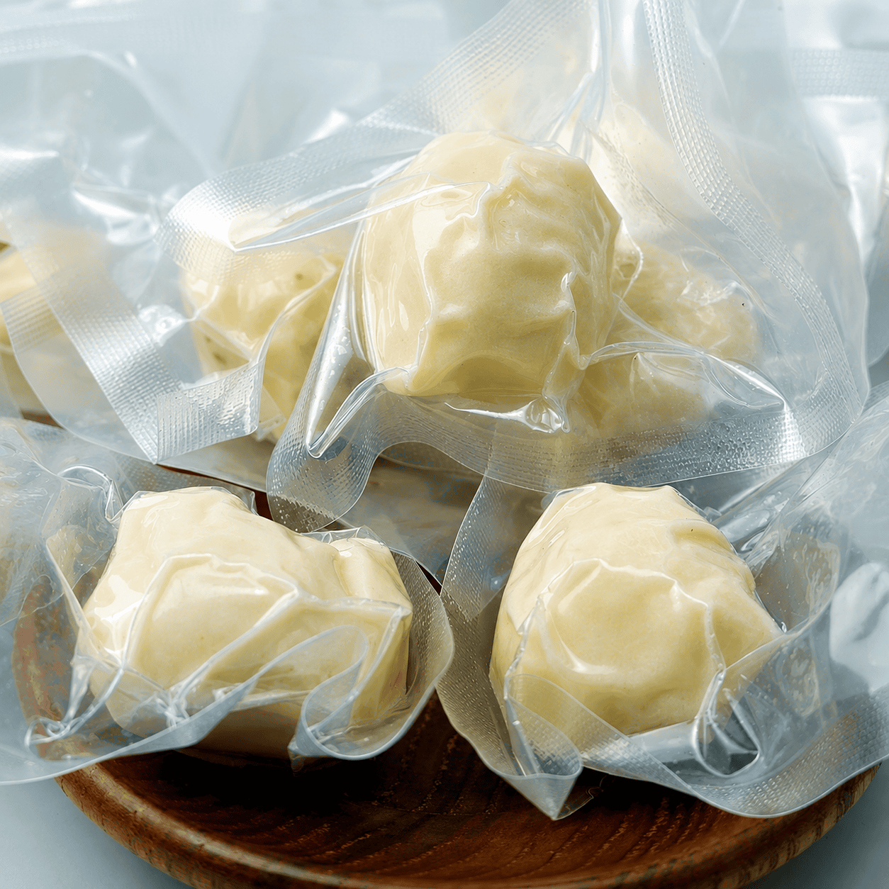 Vacuum-packed cheese bites in clear flexible packaging for dairy product protection