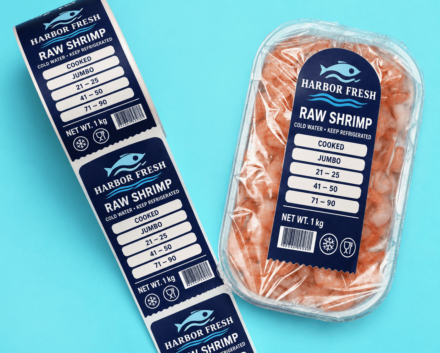 Printed labels for cold-chain seafood packaging