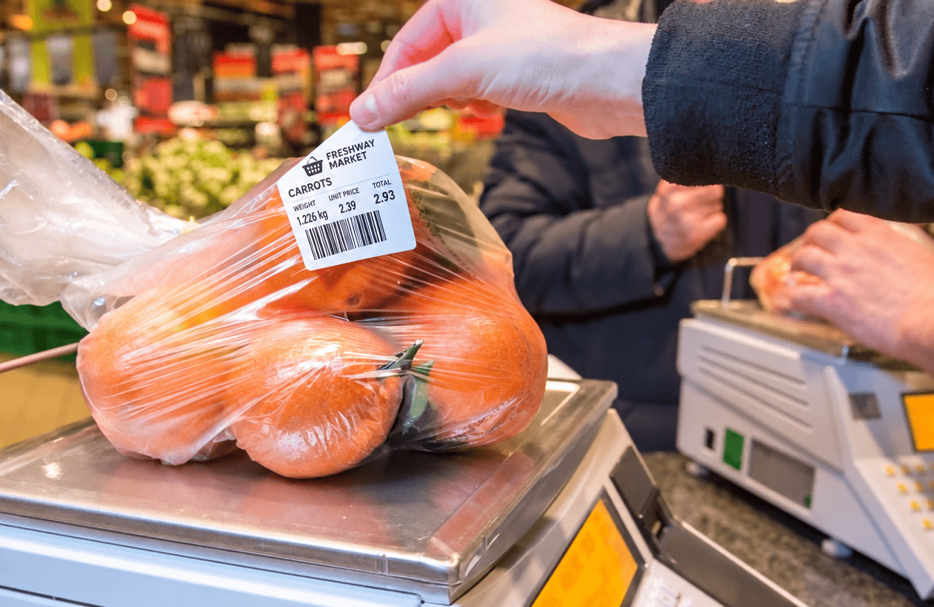 Barcode Printing on Supermarket Price Labels Thermal printer output with a supermarket price label and barcode