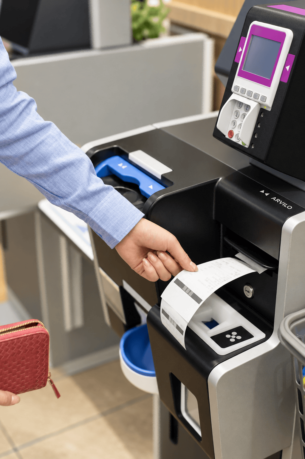 Thermal Receipt Paper Printing at Retail Checkout Thermal receipt paper printing from a POS printer at a retail checkout